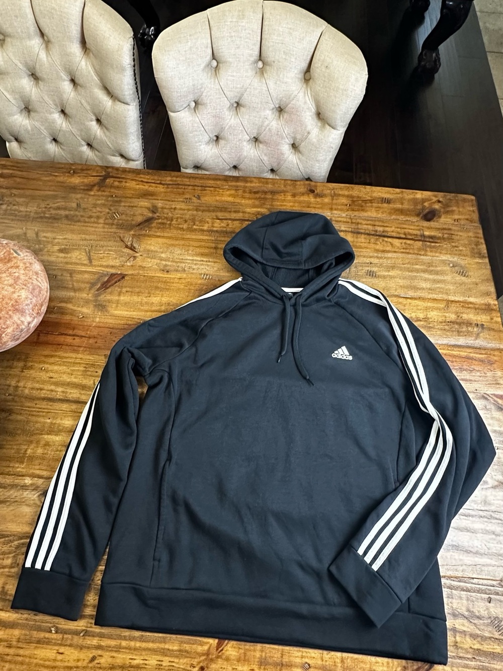adidas Black Hoodie with White Three-Stripe Sleeves